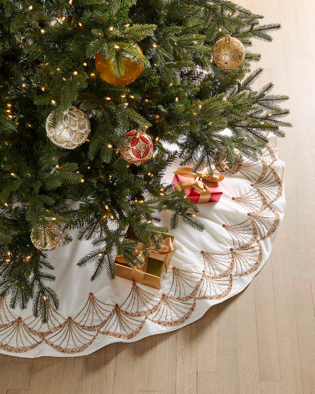 Gold Beaded Fan Christmas Tree Skirt